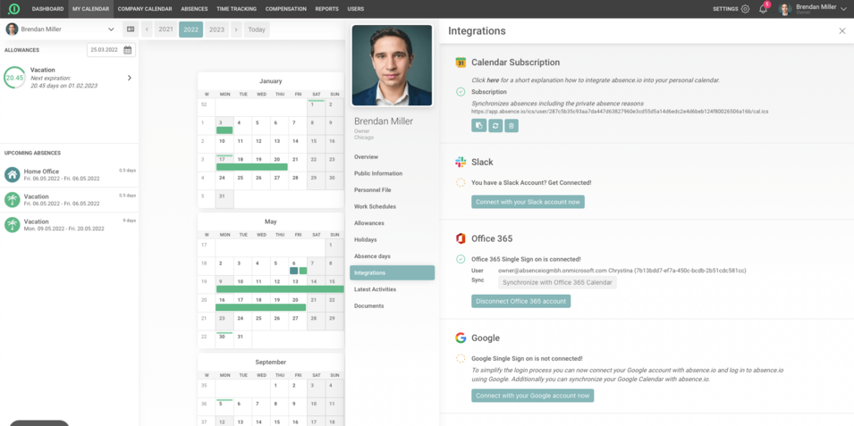 absence.io Google und Outlook Integration