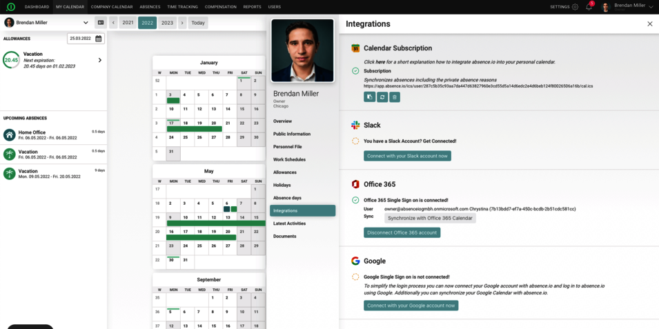 absence.io Google und Outlook Integration